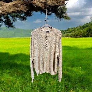 Patrick James beige mens pullover sweater with buttons